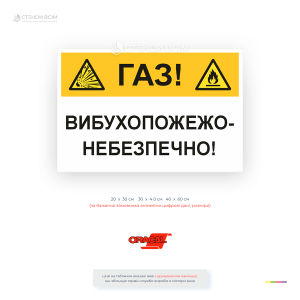 Предупредительная табличка «Газ! Взрывопожароопасно» для газовых объектов, ГРП, ШГРП, котельных, газопроводов и производственных предприятий.