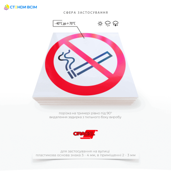 Знак безпеки P002 «Не курити», який застосовують для запобігання курінню, що може призвести до пожежі, вибуху або інших небезпечних ситуацій у громадських місцях, медичних та освітніх закладів, складах та логістичних центрах, гаражах.