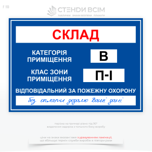 знак F113 Категория пожарной опасности помещений назначение которых основано на различных факторах, таких как материалы, находящиеся на объекте