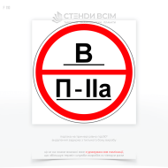 Знаки категорії приміщень за вибухопожежною та пожежною небезпекою «В», де є в наявності легкозаймисті та горючі рідини з температурою спалаху понад 61°C, горючі гази, легкозаймисті та горючі тверді речовини, горючі пил та волокна.
