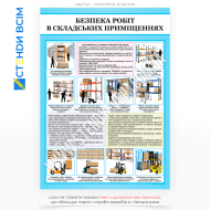 Плакат «Безопасность работ на складе» как часть обучения новых сотрудников или периодического инструктажа по охране труда в складских помещениях предприятий, логистических центров, магазинов или производственных баз.