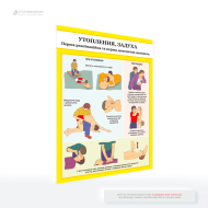 Плакат «Первая помощь при утоплении, утоплении» – это цветные изображения, которые наглядно показывают правильные позиции рук для нажатия на грудную клетку, правильное выполнение искусственного дыхания, безопасное удаление воды из дыхательных путей.