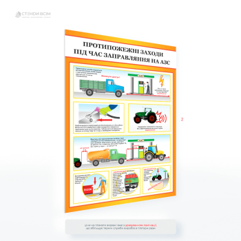 Плакат «Противопожарные меры при заправке на АЗС», предназначенный для информирования водителей и работников АЗС о правилах безопасности, направленные на предотвращение возникновения пожаров или других чрезвычайных ситуаций.