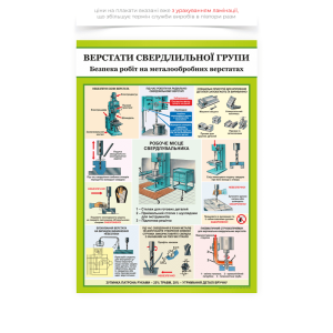 Плакат «Верстати свердлильної групи», який використовується в навчальних класах професійно-технічних училищ, на виробництвах, де є свердлильні верстати, або в майстернях та ділянках технічного контролю.