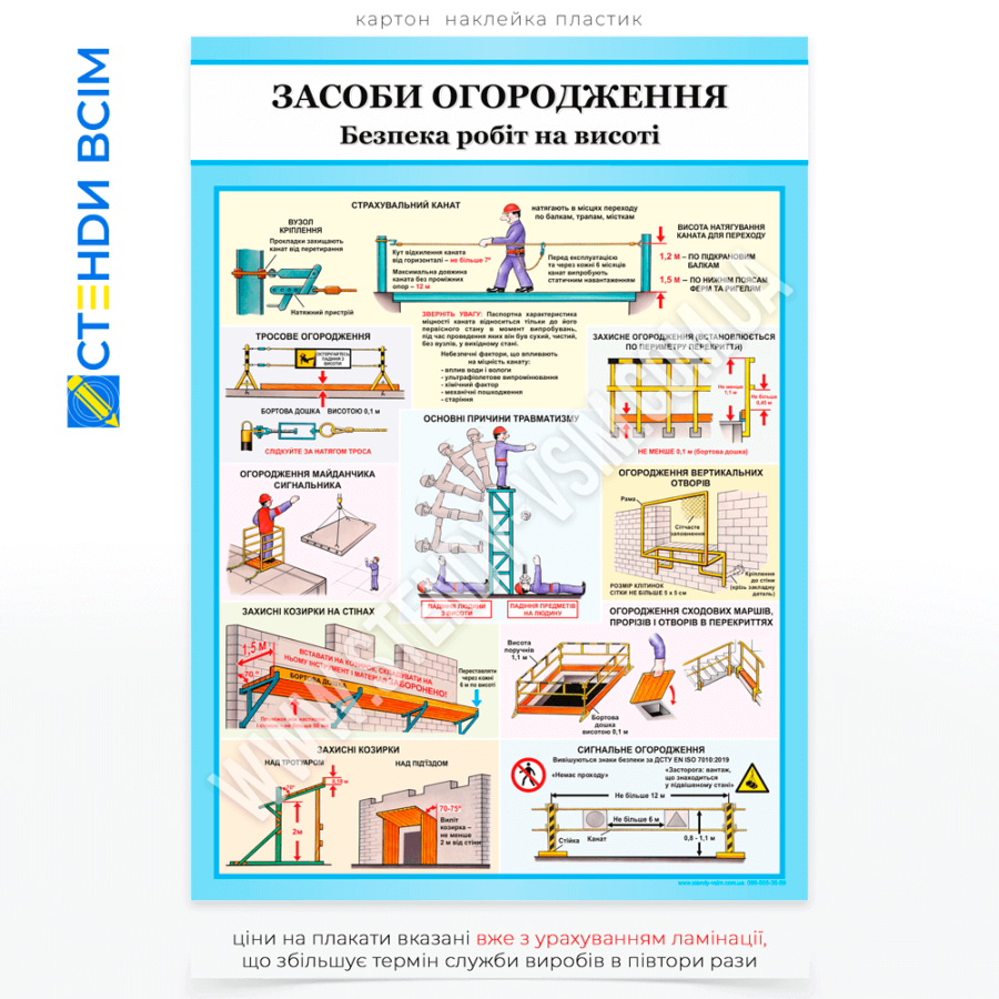 Плакат «Средства вложения», направленный на предотвращение аварий во время строительства и работы по высокой высоте, обучающего работников надлежащим образом использование корпусов и страховых средств и формирование культуры рабочей безопасности.