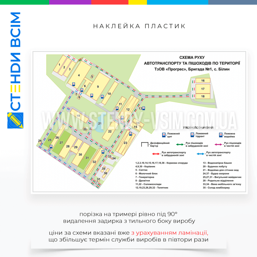 «Схема руху пішоходів по території підприємства», на якій позначені зони розвантаження та навантаження, визначені ділянки, де здійснюється процес розвантаження або завантаження товарів та зони обмеженого доступу.