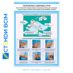Інструкція «Миття рук», яка допомагає запобігати поширенню хвороботворних мікроорганізмів, вірусів та бактерій та є простим і ефективним способом запобігання поширенню багатьох інфекційних захворювань, включаючи грип, застуду, кишкові інфекції.