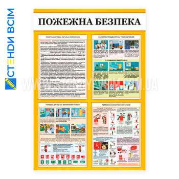 Для підприємств і виробництв, громадських будівель та навчальних закладів — інформаційний стенд «Пожежна безпека чотири блоки», який використовується в будь-яких місцях скупчення людей або там, де є підвищений ризик виникнення пожежі.