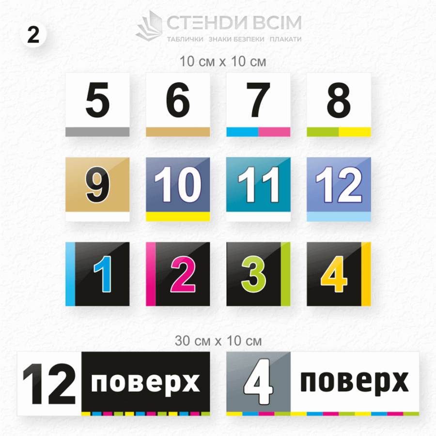 Другий варіант виготовлення дизайну таблички з нумерацією, яку використовуються для позначення номерів будинків та приміщень на вулицях. Це допомагає людям та службі доставки легко знаходити потрібну будівлю.