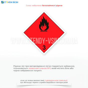  Червоний знак 3 класу небезпеки, або «Речовини з помірною небезпекою», який використовується для позначення речовин та матеріалів, що становлять середній рівень загрози для здоров'я людини та довкілля.
