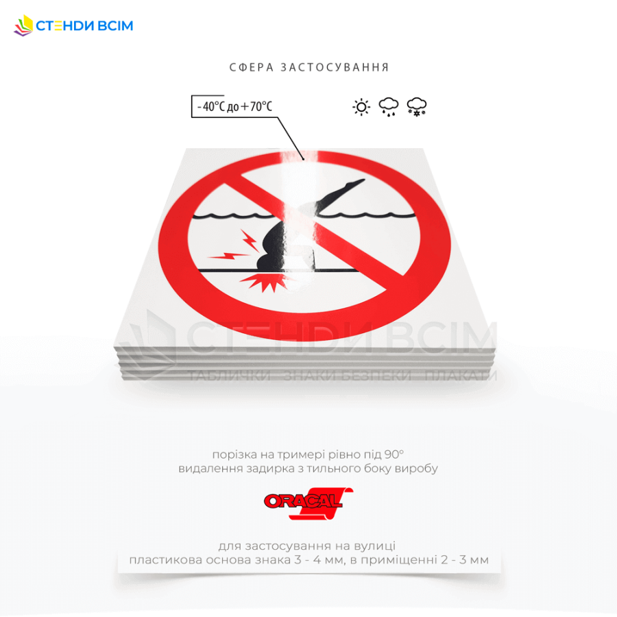 Знак «Не нырять в незнакомых местах», предупреждающий людей о возможных скрытых рисках и направленный на предотвращение несчастных случаев, которые могут произойти из-за недостаточной осведомленности о конкретных условиях на данном участке воды.