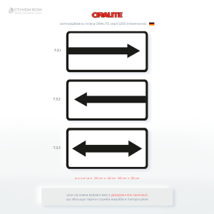 Дорожні таблички «Напрямок дії» – які уточнюють, у якому напрямку поширюється дія основного знака та застосовуються тільки разом з основним дорожнім знаком і ніколи не встановлюються окремо.